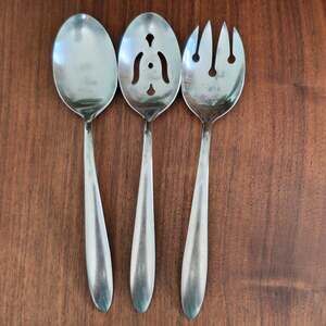 Imperial Stainless Steel Salad Servers Pierced Spoon USA Vintage Mid Century